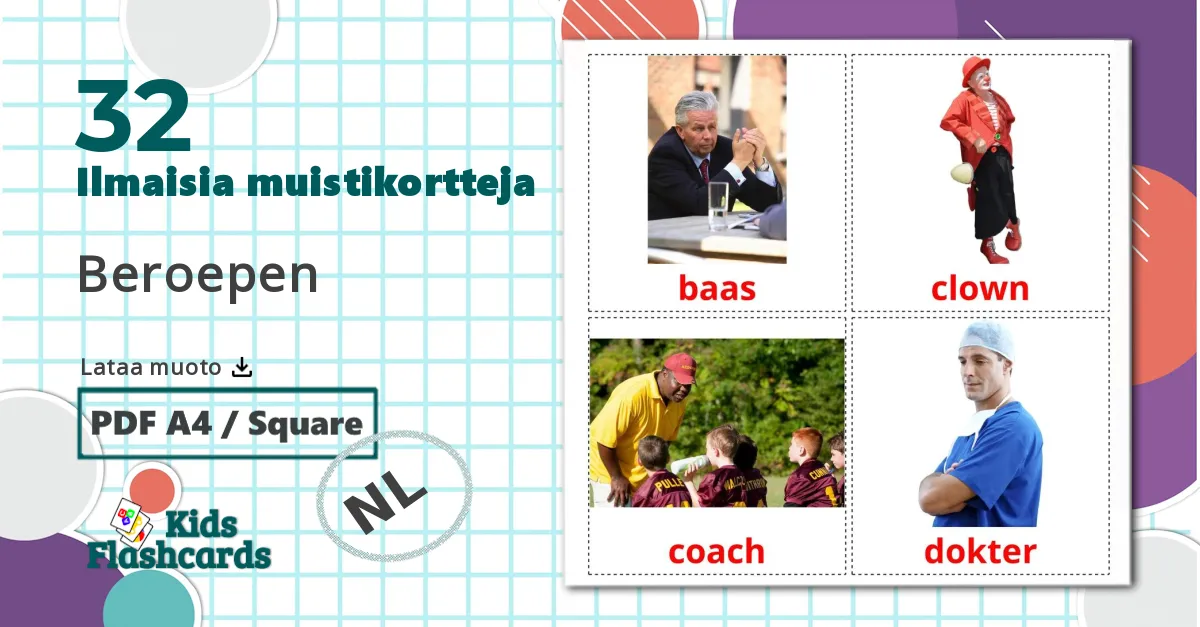 32 Beroepen lasten kuvakortit
