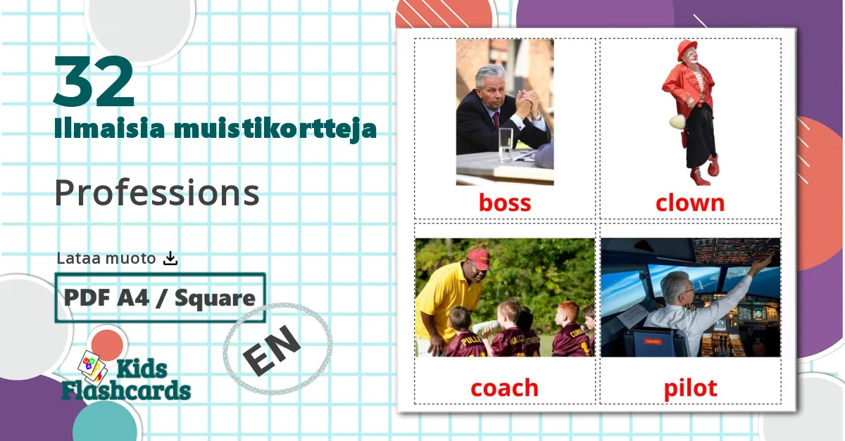 32 Professions lasten kuvakortit