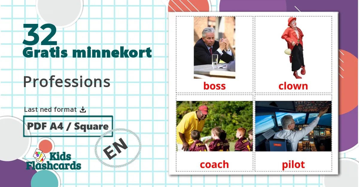 32 Professions bildekort
