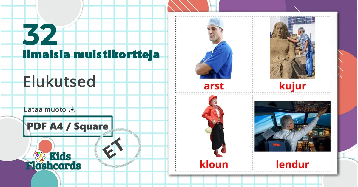 32 Elukutsed lasten kuvakortit