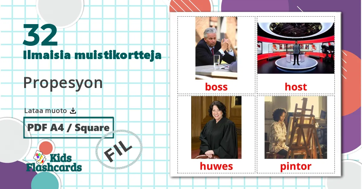 32 Propesyon lasten kuvakortit