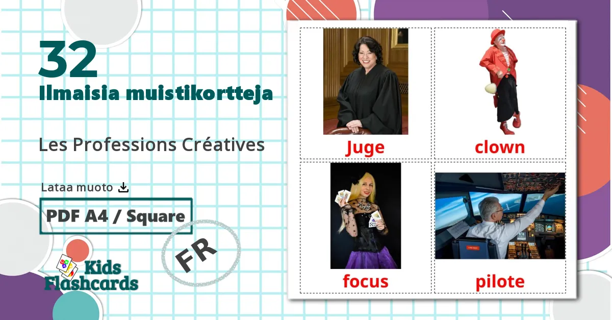32 Les Professions Créatives lasten kuvakortit