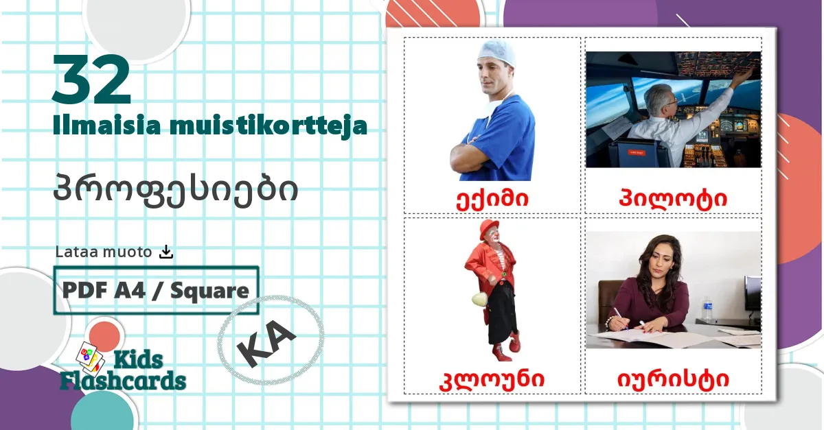 32 პროფესიები lasten kuvakortit
