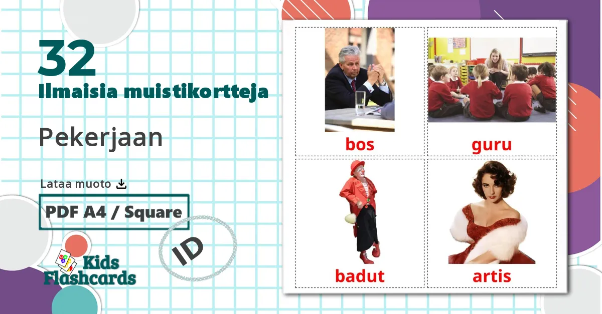 32 Pekerjaan lasten kuvakortit