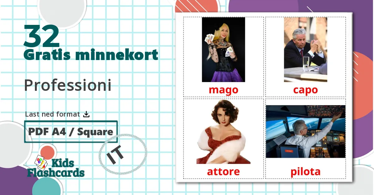 32 Professioni bildekort