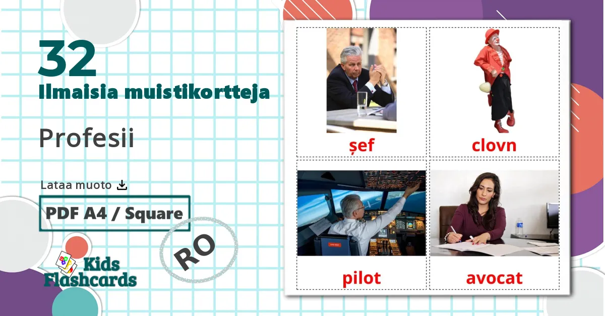 32 Profesii lasten kuvakortit