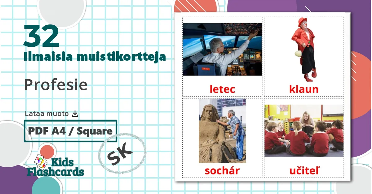 32 Profesie lasten kuvakortit