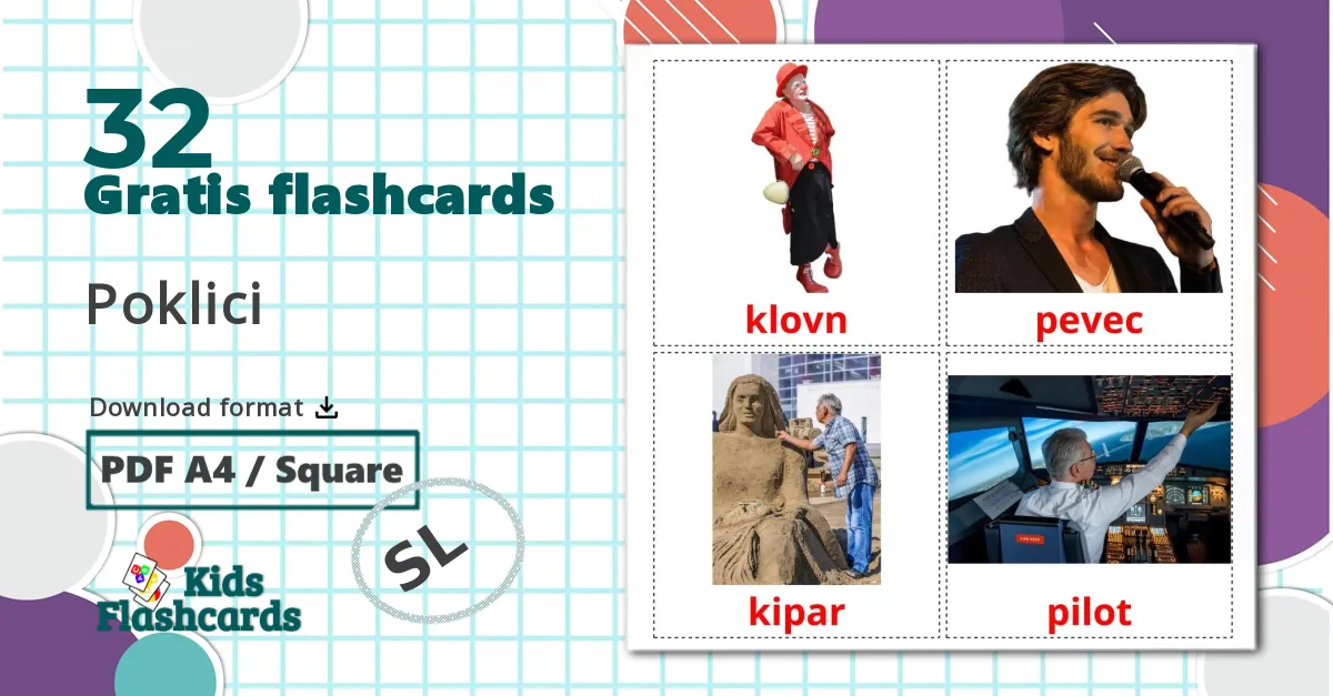 32 Poklici billedkort for børn