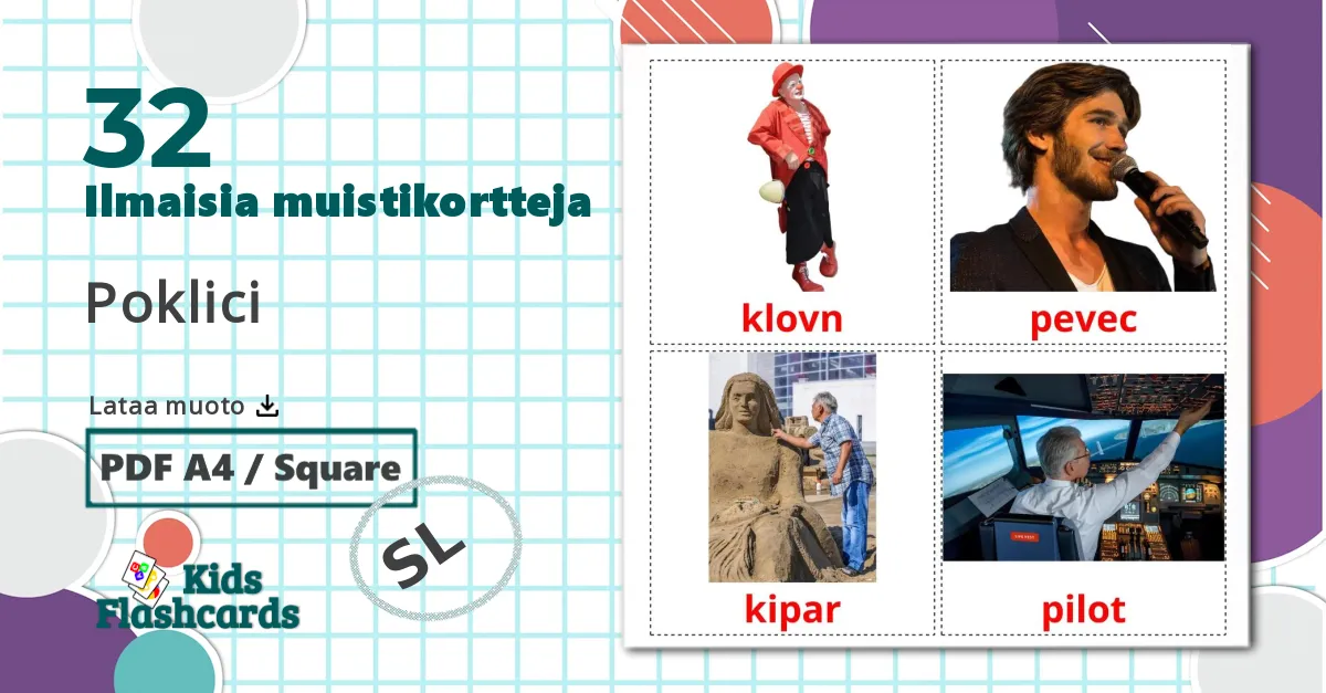 32 Poklici lasten kuvakortit