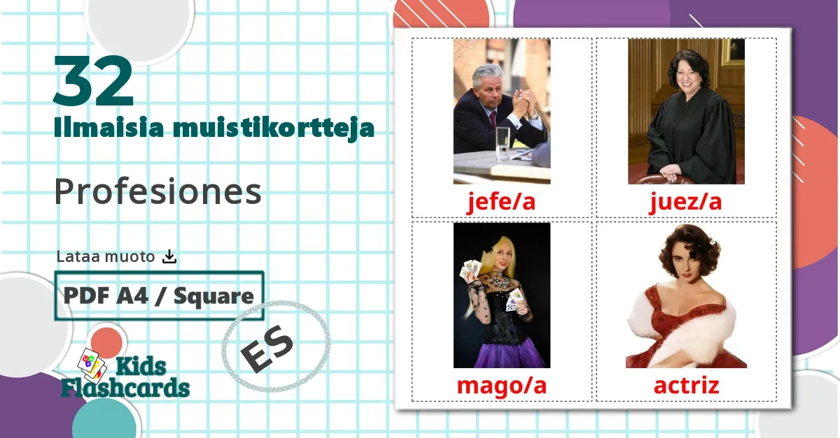 32 Profesiones lasten kuvakortit