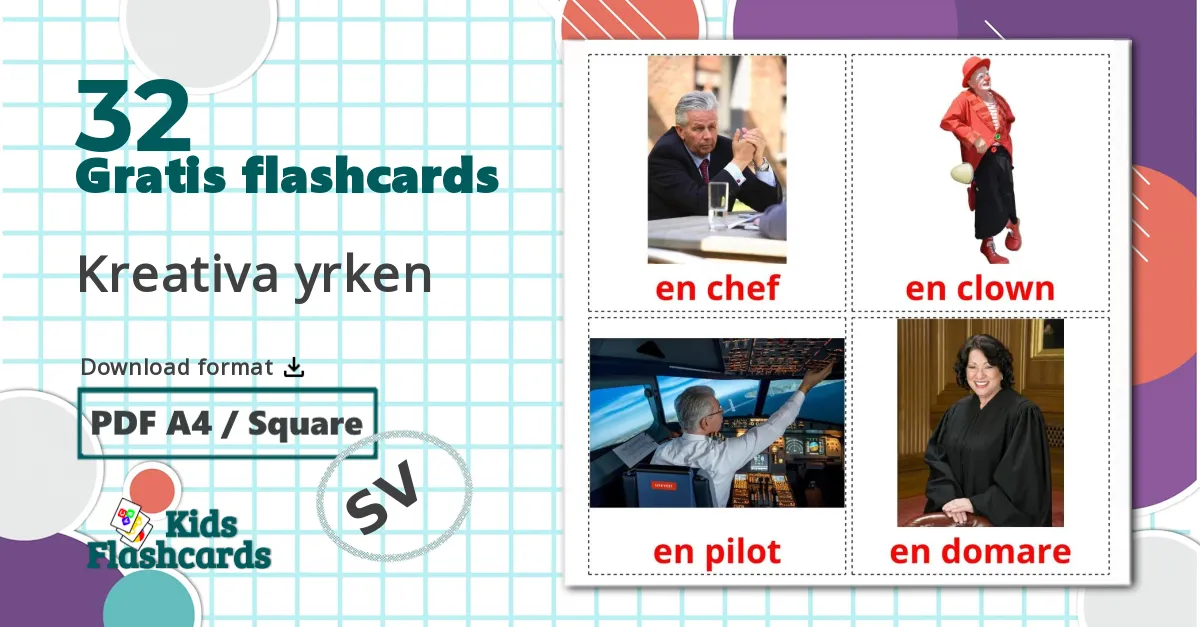 32 Kreativa yrken billedkort for børn
