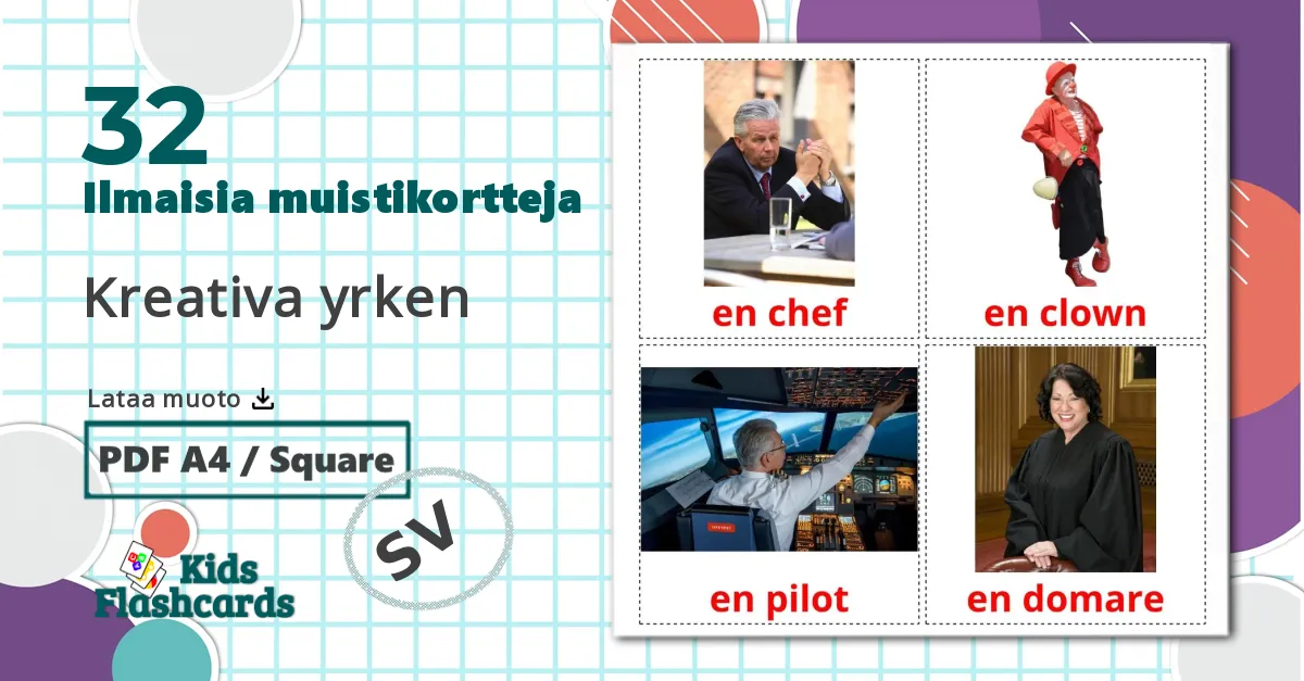 32 Kreativa yrken lasten kuvakortit