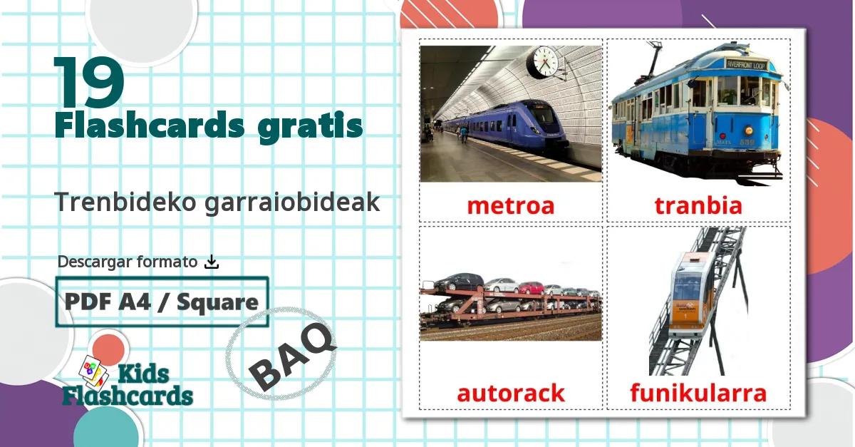 19 tarjetas didacticas de Transporte ferroviario