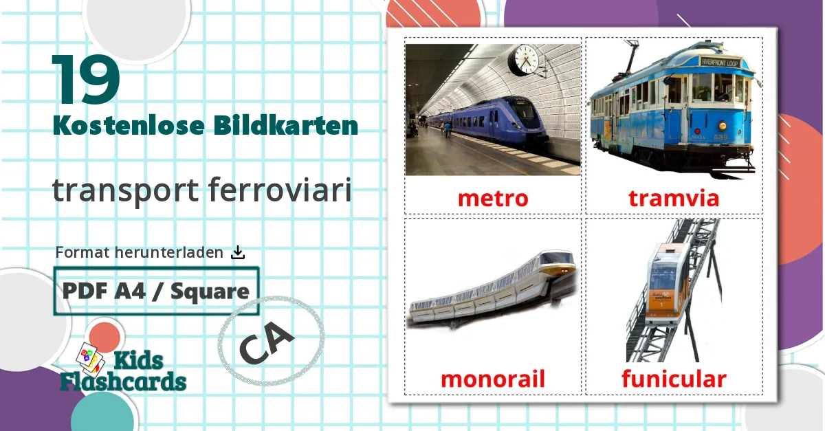 19 Bildkarten für Schienenfahrzeug