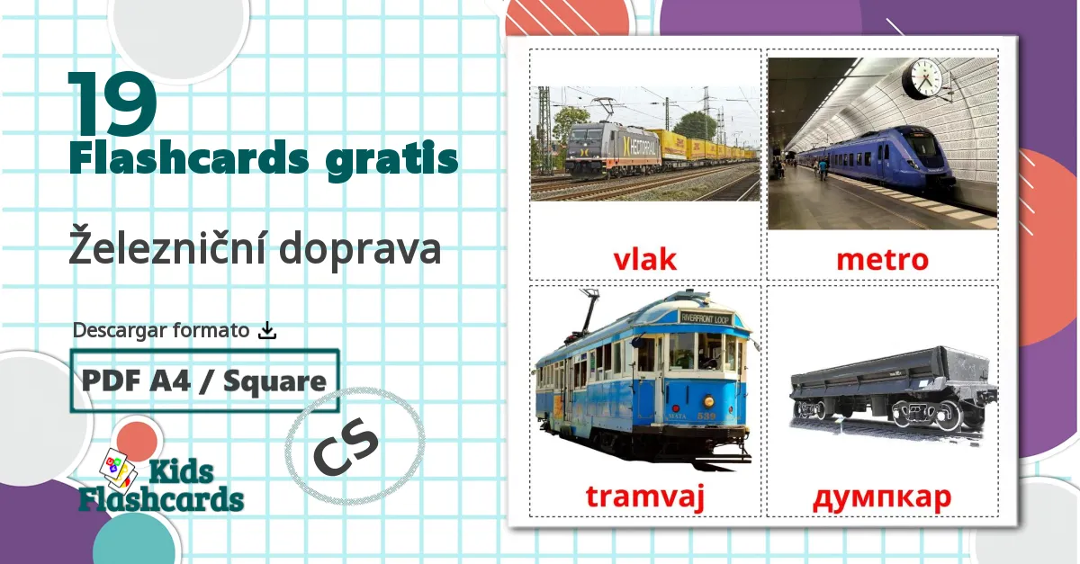 19 tarjetas didacticas de Železniční doprava