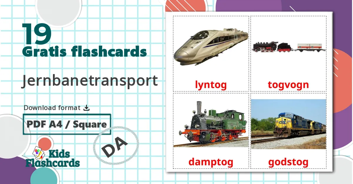 19 Jernbanetransport billedkort for børn