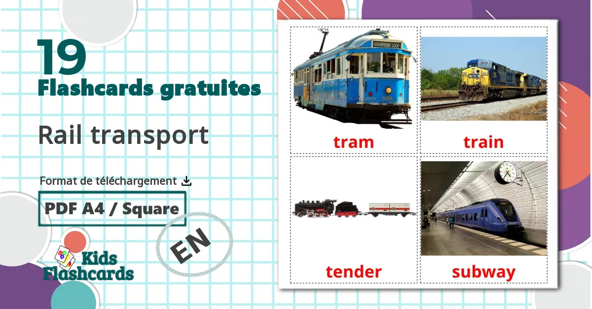 Véhicules Ferroviaire - cartes de vocabulaire anglais