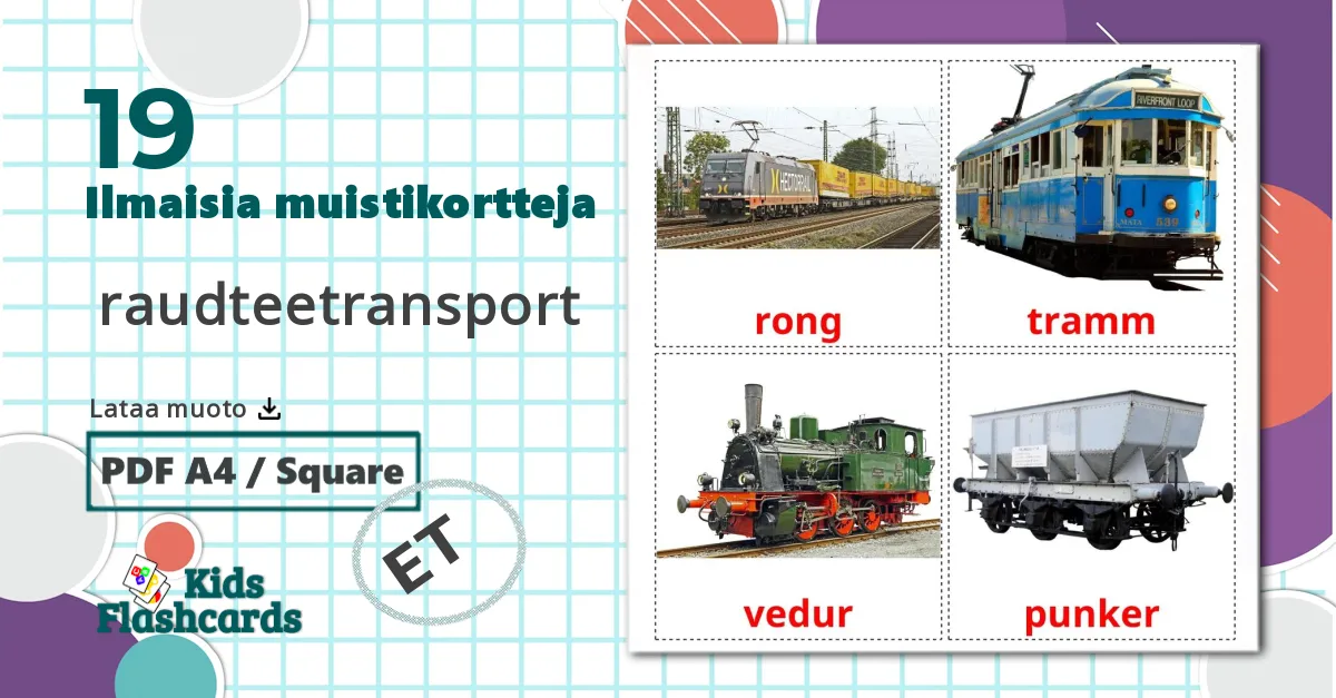 19  raudteetransport lasten kuvakortit