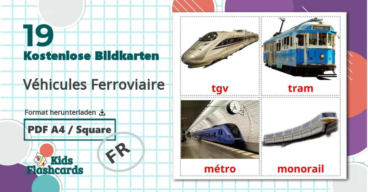 19 Bildkarten für Véhicules Ferroviaire