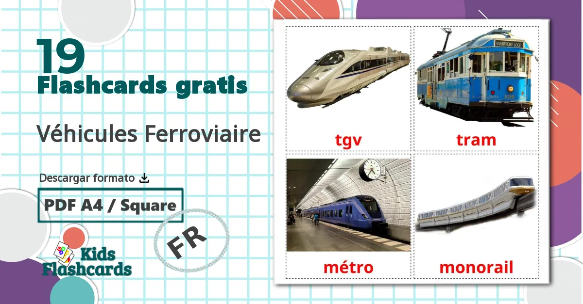 19 tarjetas didacticas de Véhicules Ferroviaire