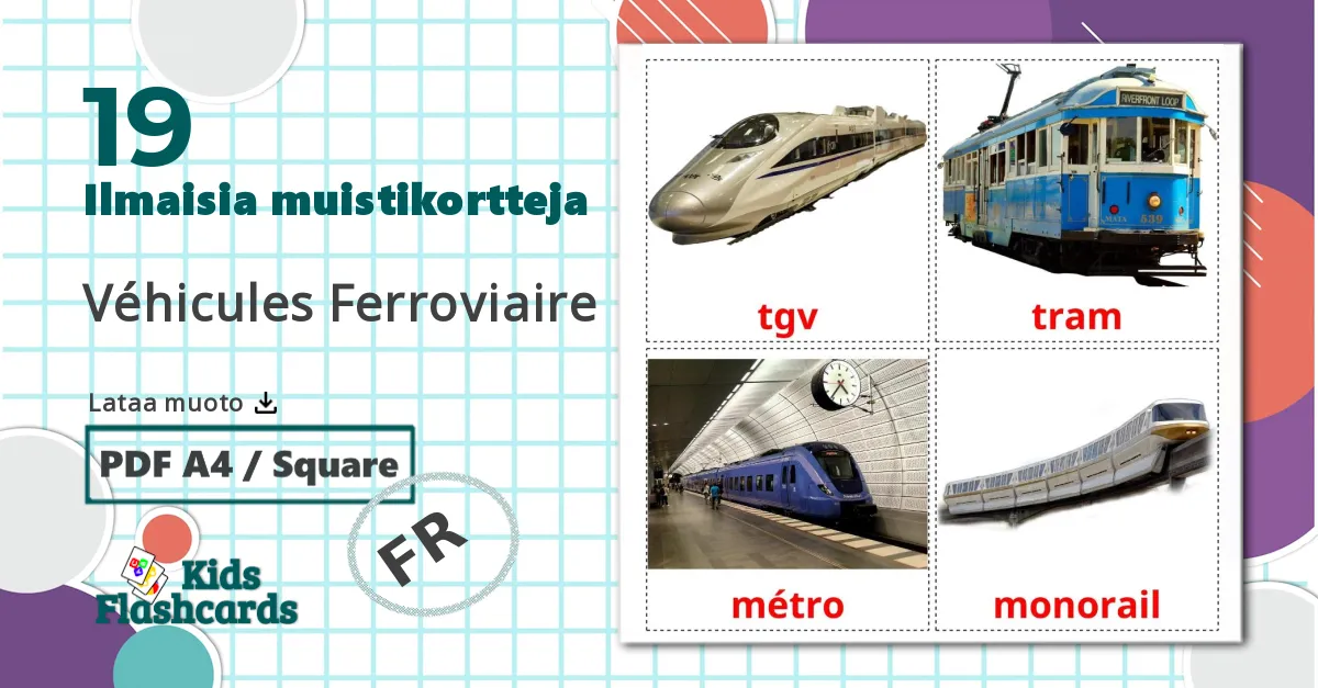 19 Véhicules Ferroviaire lasten kuvakortit