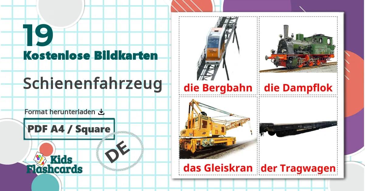 19 Bildkarten für Schienenfahrzeug