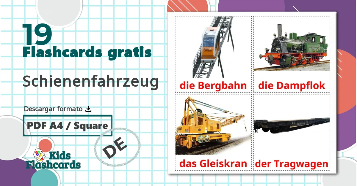 19 tarjetas didacticas de Schienenfahrzeug