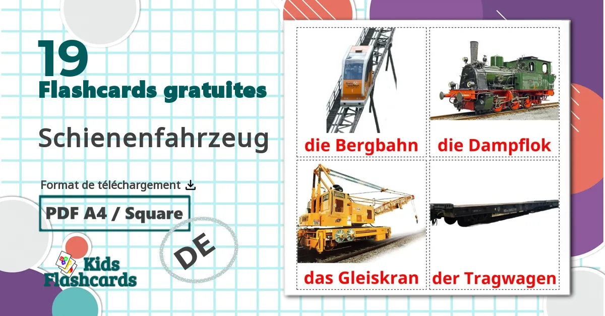 Véhicules Ferroviaire - cartes de vocabulaire allemand