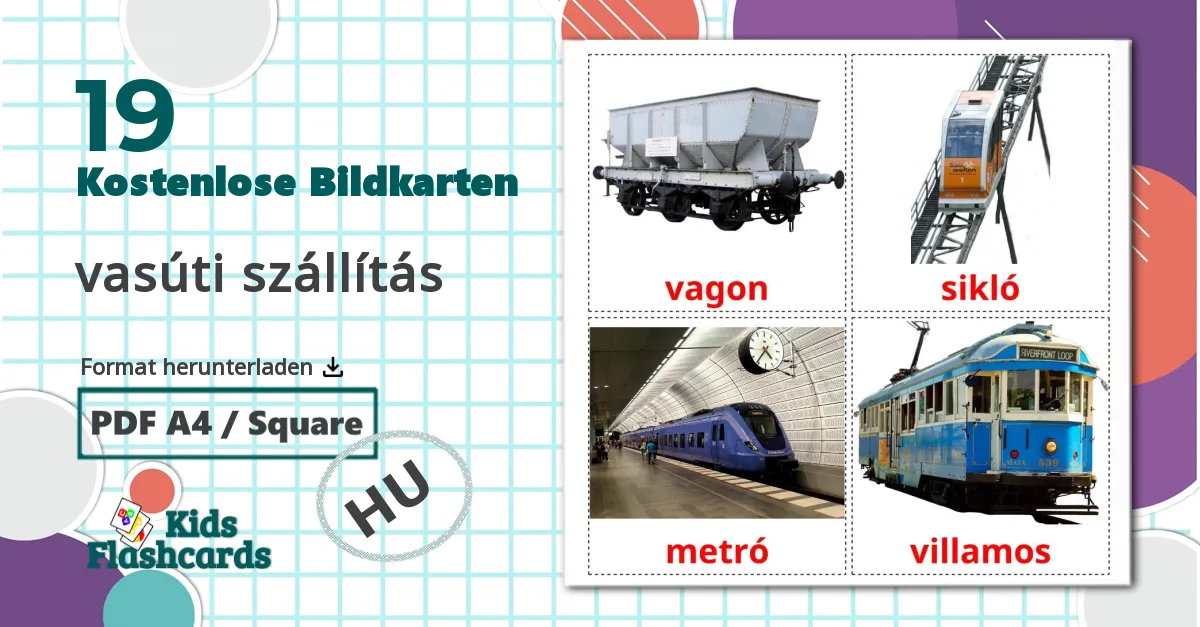 19 Bildkarten für vasúti szállítás