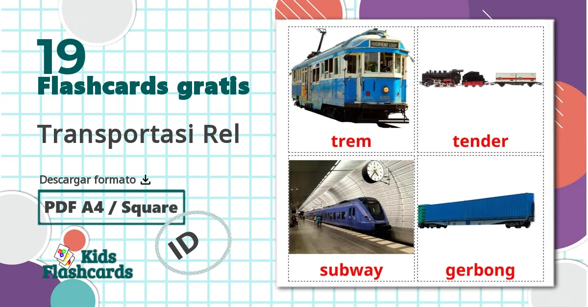 19 tarjetas didacticas de Transportasi Rel