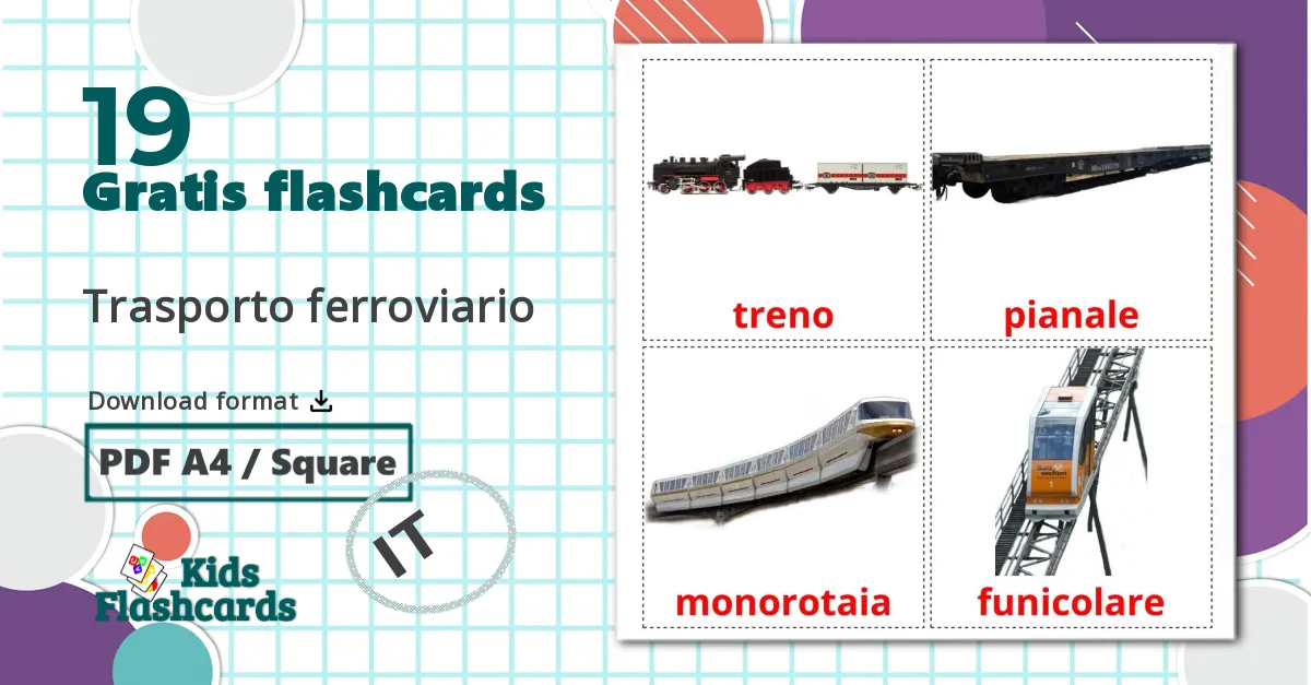 19 Trasporto ferroviario billedkort for børn