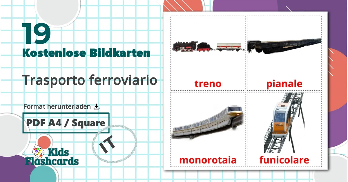 19 Bildkarten für Trasporto ferroviario