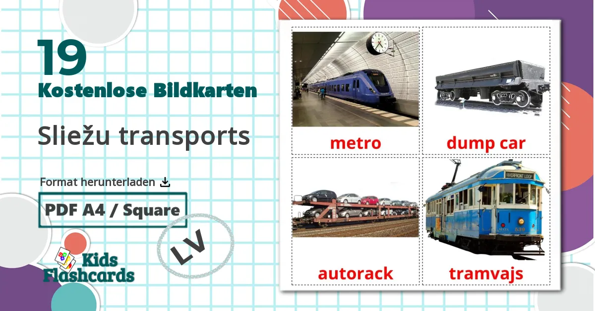 19 Bildkarten für Sliežu transports