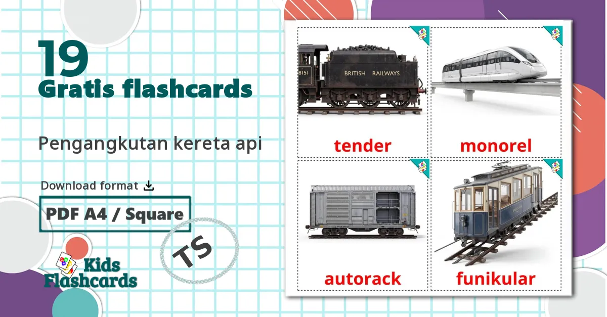 19 Jernbanetransport billedkort for børn