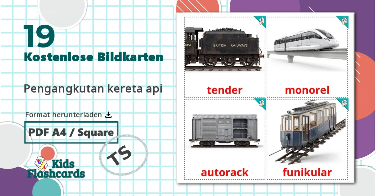 19 Bildkarten für Schienenfahrzeug