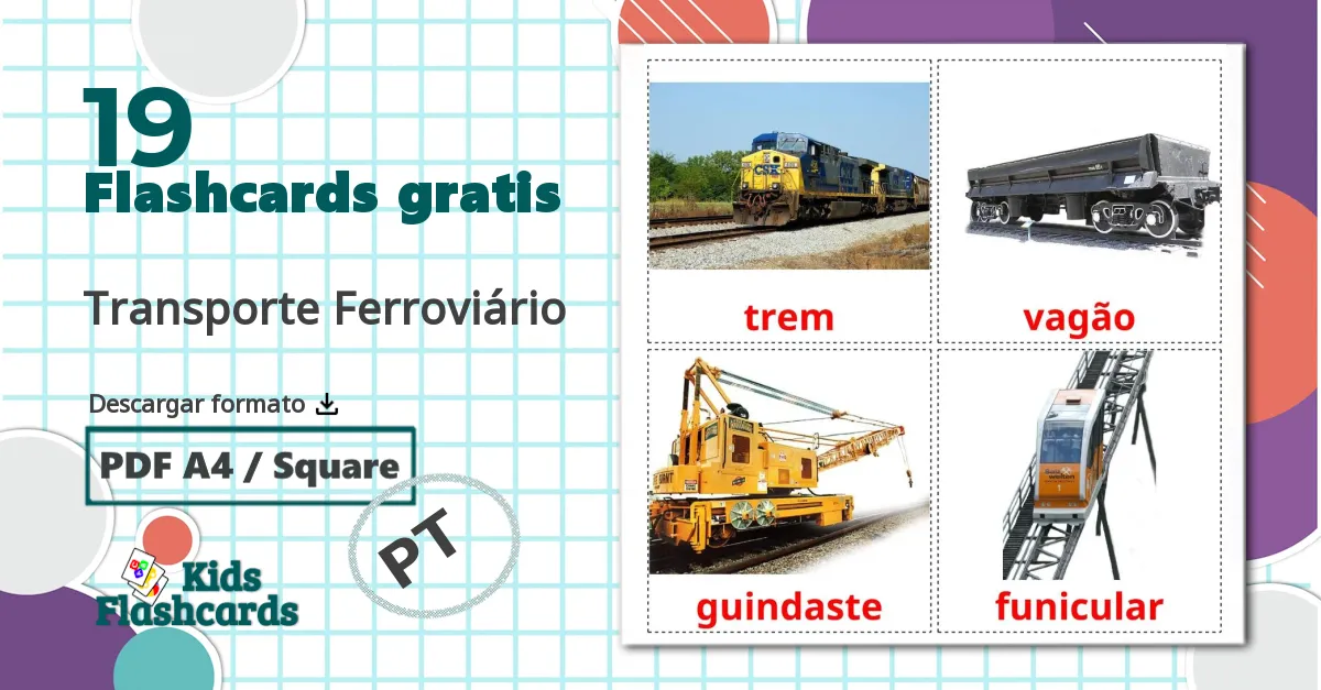 19 tarjetas didacticas de Transporte ferroviario