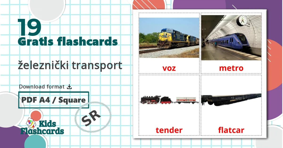 19 železnički transport billedkort for børn