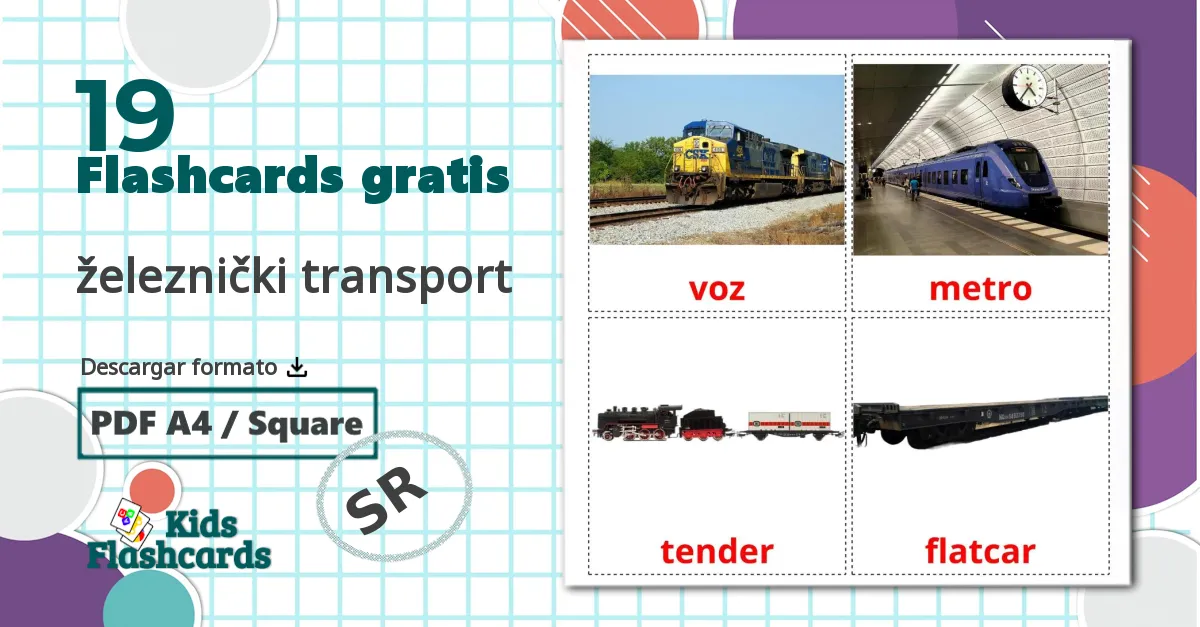 19 tarjetas didacticas de Transporte ferroviario