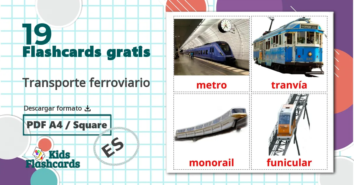 19 tarjetas didacticas de Transporte ferroviario