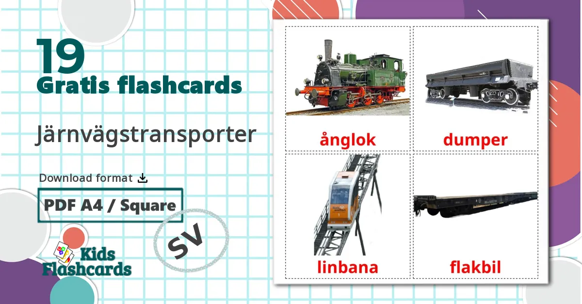 19 Järnvägstransporter billedkort for børn