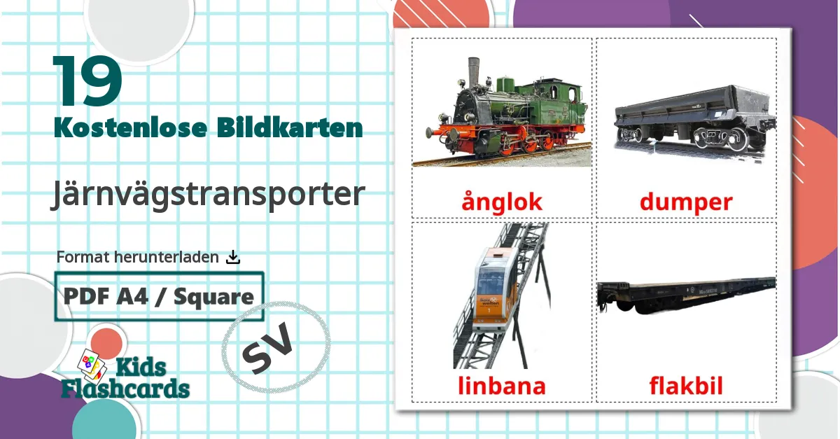 19 Bildkarten für Järnvägstransporter