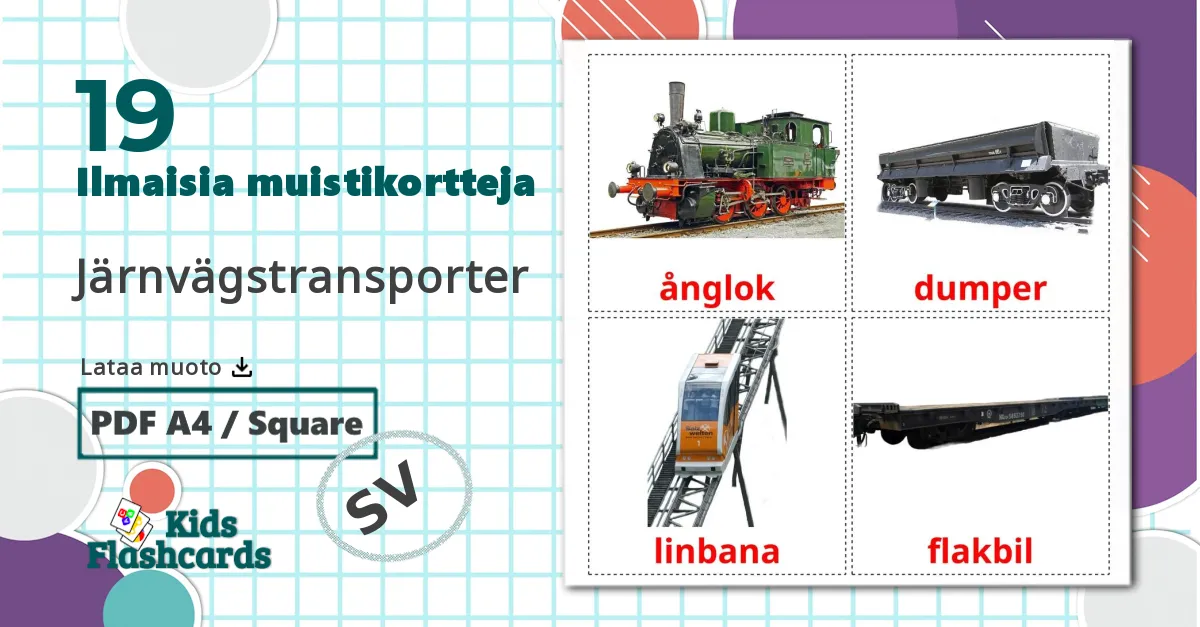 19 Järnvägstransporter lasten kuvakortit