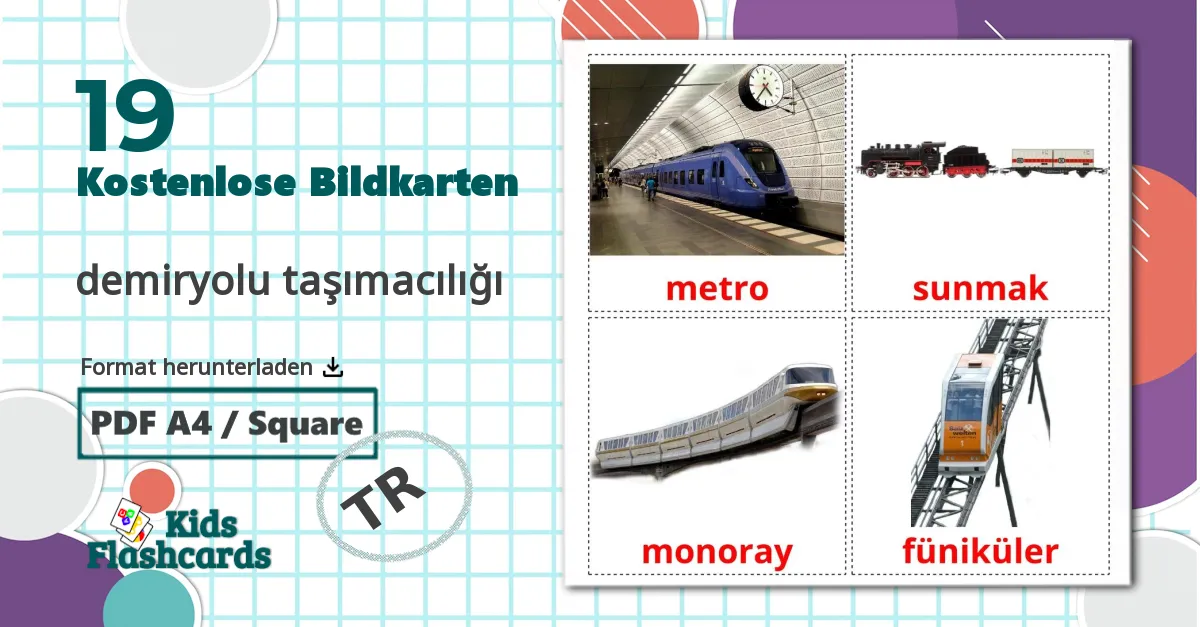 19 Bildkarten für demiryolu taşımacılığı