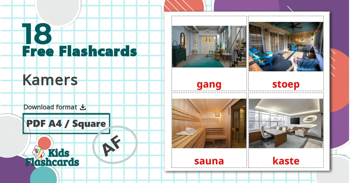 Rooms - afrikaans vocabulary cards