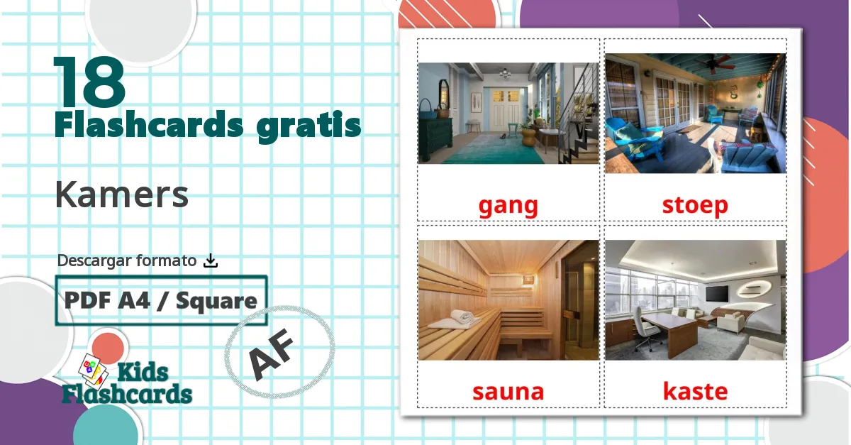 Habitaciones  - tarjetas de vocabulario en afrikáans