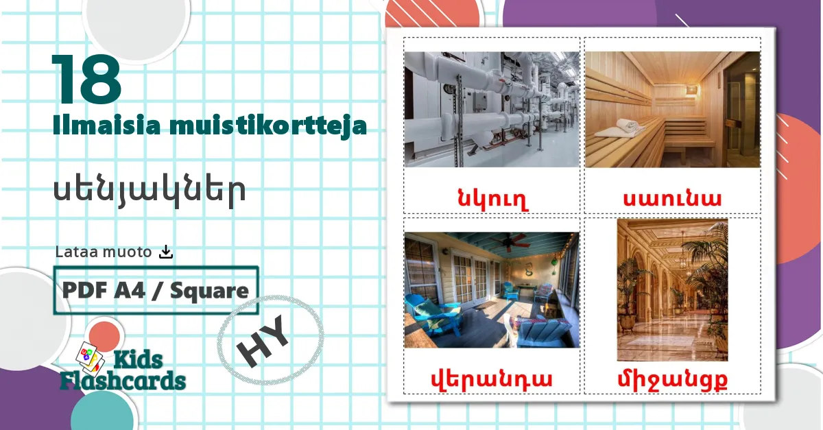 Huoneet - armenialainen sanastokortit