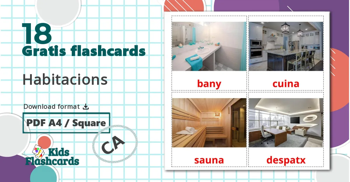 18 Habitacions billedkort for børn