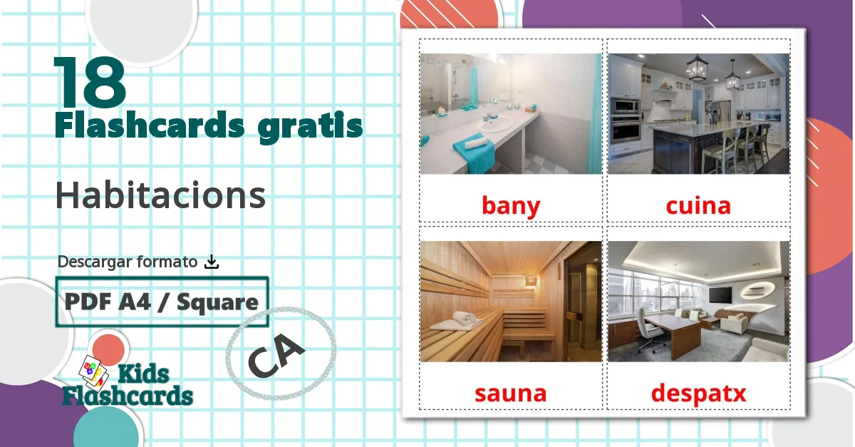 18 tarjetas didacticas de Habitacions