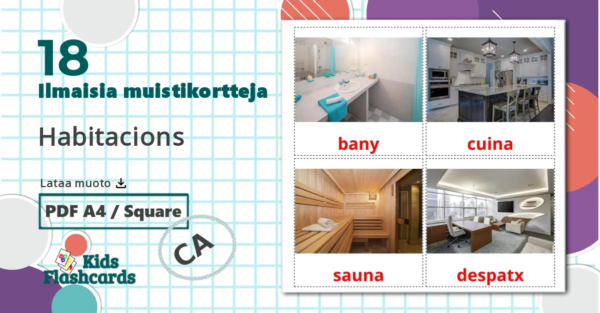 18 Habitacions lasten kuvakortit