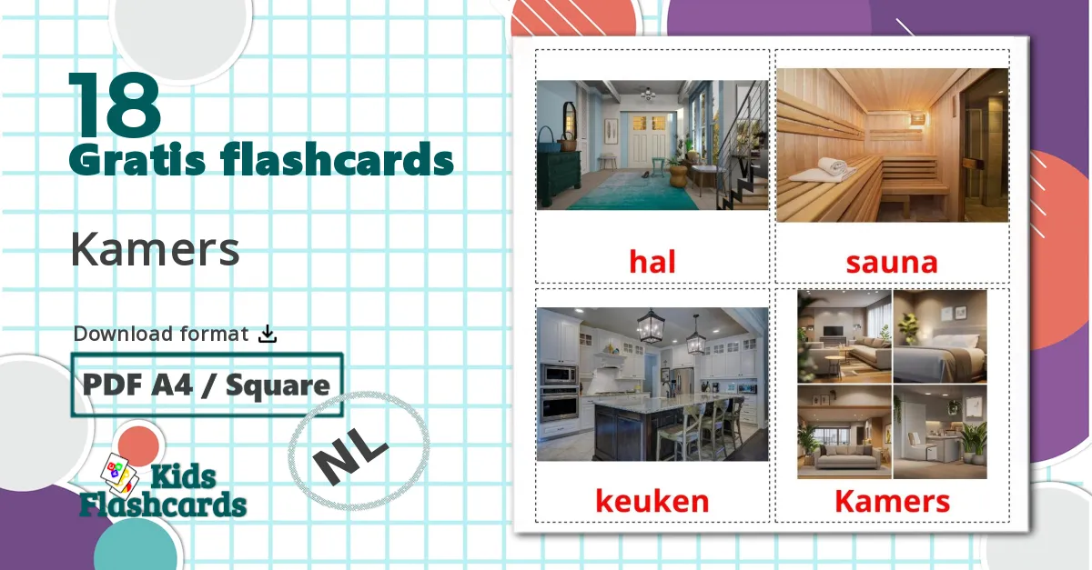 18 Kamers billedkort for børn